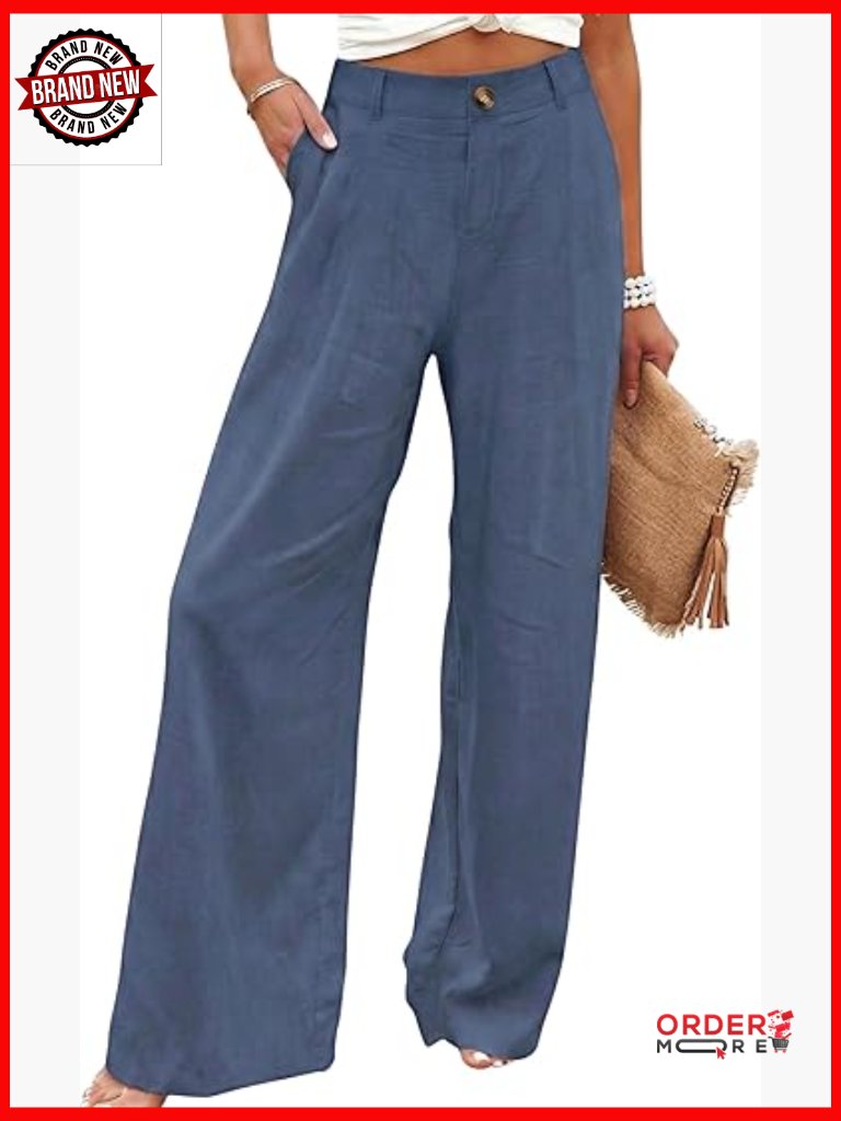 High Waisted Wide Leg Linen Pants Button Front Casual Trousers